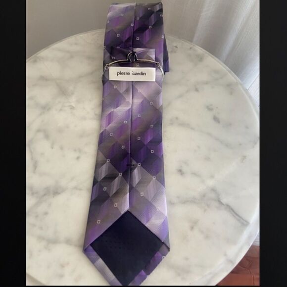 Pierre Cardin Purple Plum Bespoke Geometric Tie - Picture 11 of 14